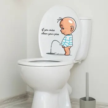 OIMG Komik Tuvalet Uyarı Çıkartmaları Çocuk İşeme Tuvalet Kapağı Dekorasyon Yaratıcı Kendinden yapışkanlı Çıkarılabilir Duvar Tuvalet Çıkartmaları 4