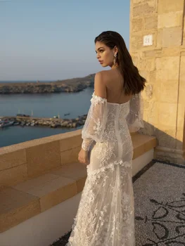 Mermaid düğün elbisesi es Uzun Kollu 2020 Dantel Aplikler Sweep Tren Plaj düğün elbisesi Custom Made Batı Robe De Soiree