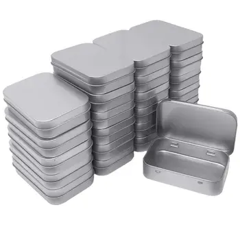 24 Paket Metal Dikdörtgen Boş Menteşeli Teneke kutu konteynerler Mini Taşınabilir Kutu Küçük Depolama Seti, ev düzenleyici, 3.75 x 2.45 x 0.
