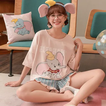Kawaii Pijama Seti Japonya Tarzı Anime Dumbo Pijama Sevimli Mujer Kadın Kızlar Pijama Karikatür Büyük Kulak Fil Gecelik Şort 0