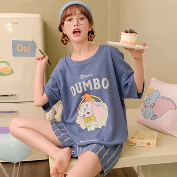 Kawaii Pijama Seti Japonya Tarzı Anime Dumbo Pijama Sevimli Mujer Kadın Kızlar Pijama Karikatür Büyük Kulak Fil Gecelik Şort 2