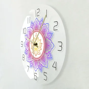 Mandala Lotus Çiçeği Modern duvar saati OM Stüdyo İşareti Oturma Odası Yatak Odası Bohemian Duvar Dekor Psychedelic duvar saati İzle