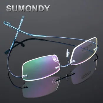 SUMONDY Çerçevesiz Titanyum Alaşım Gözlük Çerçeve Erkek Kadın Kare Düz Cam Gözlük Tokluk Reçete Gözlük Çerçeveleri UF60