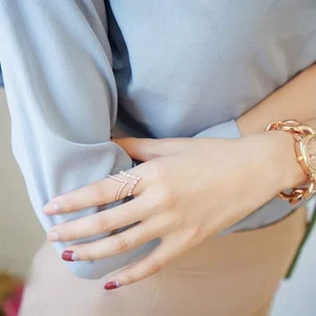 Shinning rhinestone çift katmanlı yüzükler kadınlar için 2020 yeni moda takı toptan bijoux ayarlanabilir altın renk yüzük 0
