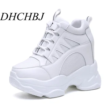 Kadın Platformu Sneakers 2022 Yaz Nefes Örgü Ayakkabı Kadın Takozlar Topuklu rahat ayakkabılar 10 CM Kalın Taban Eğitmenler beyaz ayakkabı