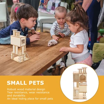 Hamster Küçük Hayvan Evi Kafes Ahşap Oyun Alanı Merdiven Hideout Ahşap Aksesuarları Sıçan Platformu Kirpi Ev