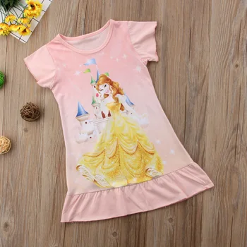 Disney Rapunzel Belle Aurora Prenses Baskı Karikatür Parti Karnaval Kostüm Yürüyor Çocuk Bebek Kısa Kollu Elbise Kıyafetler Giysileri