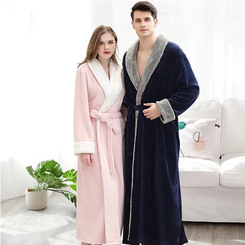 Kadın kış bornoz asil çift sıcak kalın pazen kadife elbiseler roupao feminino gevşek yumuşak gecelik kemer pijama