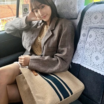 Basit Moda Büyük kapasiteli Çanta Bayanlar İçin Vintage Çizgili Tote Kadın Taşınabilir Ol İş Evrak Çantası Kore Tarzı