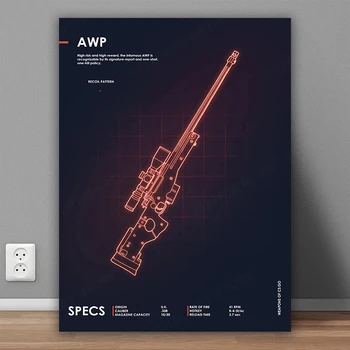 Oyun Posteri Cs Gıtmek Counter Strike Neon Silah AWP Keskin Nişancı Tabancası sanat Baskı için Ideal Oyun Odası Adam Mağara Oyunları Meraklısı Ev Dekor