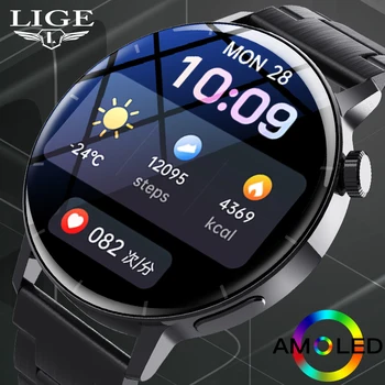 LIGE Sıcaklık Algılama Smartwatch İzle Erkekler İçin akıllı saat AMOLED HD Ekran Tam Dokunmatik spor bilezik Saat 300 mA Pil