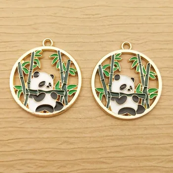 10 adet Emaye Bambu Panda Charm Takı Yapımı için Kawaii Hayvan Küpe Kolye Bilezik Aksesuarları Metal Dıy El Sanatları Malzemeleri 1