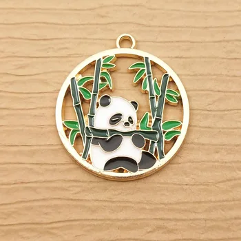 10 adet Emaye Bambu Panda Charm Takı Yapımı için Kawaii Hayvan Küpe Kolye Bilezik Aksesuarları Metal Dıy El Sanatları Malzemeleri 2