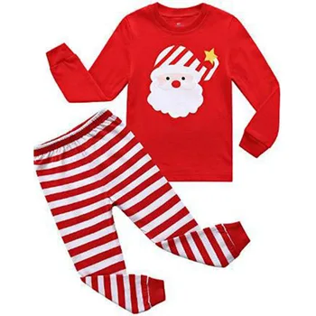 Erkek bebek Kız Setleri Giysileri Noel Karikatür Noel Baba Baskı Uzun Kollu Kazak Üst + Pantolon Setleri Noel çocuk pijamaları Kıyafetler 2