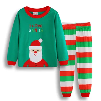 Erkek bebek Kız Setleri Giysileri Noel Karikatür Noel Baba Baskı Uzun Kollu Kazak Üst + Pantolon Setleri Noel çocuk pijamaları Kıyafetler 4
