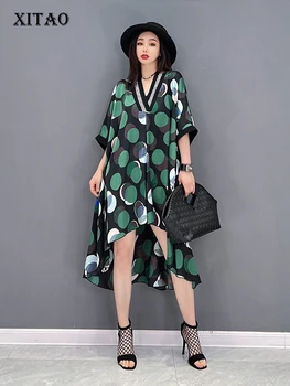 XITAO Düzensiz Elbise Moda Baskı Desen Kazak Küçük Taze Rahat Tarzı Azınlık 2022 Yaz Gevşek Elbise WLD7106 0