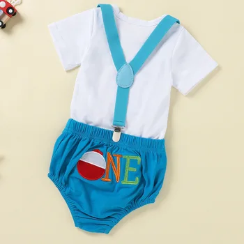 Erkek bebek Giysileri İlk Doğum Günü Kıyafet Kek Smash Yenidoğan ve Romper Askı Şort Bebek 1 Yaşında Fotoğraf