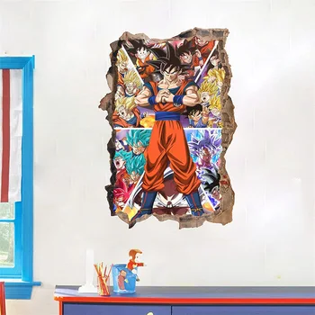 Dragon topu Duvar Sticker Goku Sayajins Gerçekçi Kırık Duvar Dekorasyon Boyama çocuk Odası Karikatür Dekorasyon PVC Sticker 1