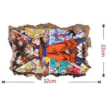 Dragon topu Duvar Sticker Goku Sayajins Gerçekçi Kırık Duvar Dekorasyon Boyama çocuk Odası Karikatür Dekorasyon PVC Sticker 2