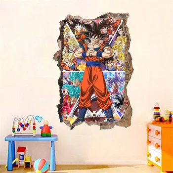 Dragon topu Duvar Sticker Goku Sayajins Gerçekçi Kırık Duvar Dekorasyon Boyama çocuk Odası Karikatür Dekorasyon PVC Sticker 5