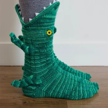 Noel Kadın Çorap Terlik Sıcak Tutmak Kış Komik Köpekbalığı Balık Hayvan Desen Çift Örgü Kat Çorap Ayakkabı Erkekler Kadınlar için 1