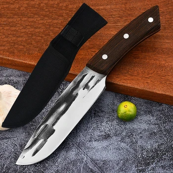 El yapımı Dövme Paslanmaz Çelik Mutfak Et Bıçakları Balık kemiksi saplı bıçak Kesim Cleaver Kasap Bıçakları