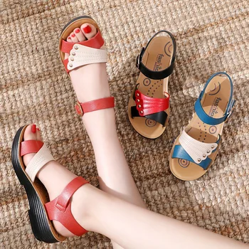 Yaz Rahat Düz Sandalet ile Kadınlar İçin Üç Renk Dikiş Yumuşak Bayanlar Sandalet Burnu açık Sandalias Femmes plaj ayakkabısı 5