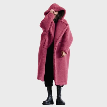 Kadın Kış Parka 5XL Boyutu Uzun Kollu Gevşek Faux Kürk Ceket Kalın Faux Vizon Kürk Ceket Kapşonlu Sıcak Palto