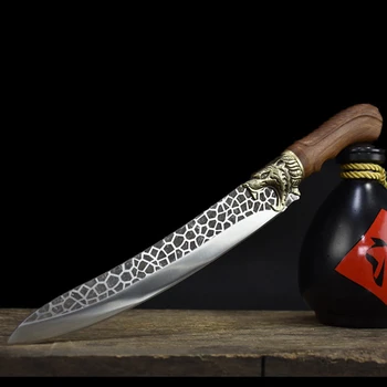 Longquan Mutfak Bıçağı Bakır Dekor El Yapımı Dövme 9 İnç Keskin Pro Sashimi Suşi Cleaver Barbekü Güzel Bıçak Desenleri İle