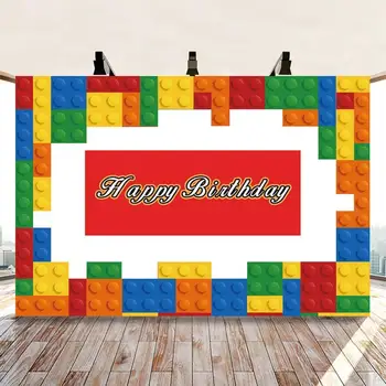 Doğum günü Partisi Karikatür Renkli Lego Bebek Duş Vinil Fotoğraf Arka Planında Fotoğraf Fotoğraf Stüdyosu için arka planlar