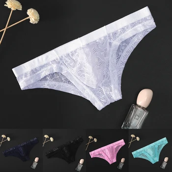 Erkek Örgü Külot Düşük Belli Külot Seksi See Through Nefes Şeffaf İç Çamaşırı Katı T-Geri Bikini Calzoncillos Hombre