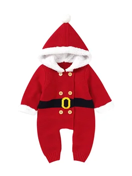 Bebek Bebek Erkek Noel Romper Noel Baba Uzun Kollu Tulum Kıyafetler Şapka ile Noel Kostüm Yürümeye Başlayan Çocuk için