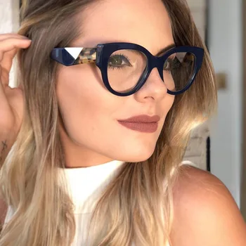 Vintage Kare Şeffaf Gözlük Kadınlar Şeffaf Lens Gözlük Çerçevesi Bayanlar Optik Moda Gözlük Çerçevesi Kedi Gözü Gözlük Hediye