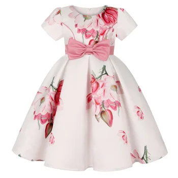 Beyaz Kız çocuk elbise Büyük Çiçek Süper Yay çocuk elbiseleri Pamuk Resmi düğün elbisesi Noel Çocuk giysileri 3-10Y