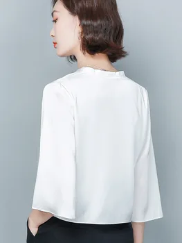 Bolero Gerçek Ipek Ince Bluz Beyaz Pelerin Gömlek Kadın Yarım Kollu Ofis kadın bluzları Zarif Blusa Mujer Şal Gevşek Moda Kadın