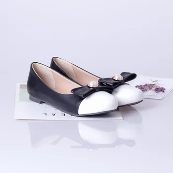 ASHIOFU Yeni Kadın Patchwork Deri Flats Ayakkabı Inci Moda Yüksek Kaliteli Temel Yuvarlak Ayak Balerin Bale Düz bağcıksız ayakkabı 3