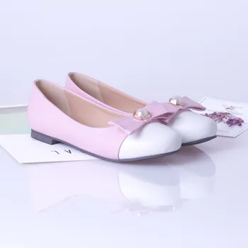 ASHIOFU Yeni Kadın Patchwork Deri Flats Ayakkabı Inci Moda Yüksek Kaliteli Temel Yuvarlak Ayak Balerin Bale Düz bağcıksız ayakkabı 4
