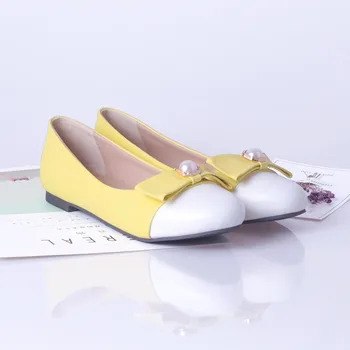 ASHIOFU Yeni Kadın Patchwork Deri Flats Ayakkabı Inci Moda Yüksek Kaliteli Temel Yuvarlak Ayak Balerin Bale Düz bağcıksız ayakkabı 5