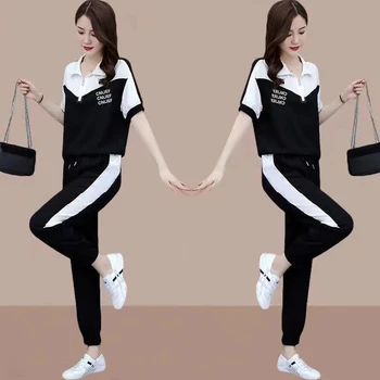 Rahat Gevşek Eşofman İki Parçalı Set Kadın Yaz Eğlence Koşu Spor Moda Kazak + Ayak Bileği Uzunluğu harem pantolon Takım Elbise 0