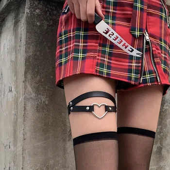 Kadınlar Seksi Esaret İç Çamaşırı Harajuku Gotik PU Deri Bacak Demeti Elastik Askı Punk Askı Pembe Kalp Bacak Halka Uyluk Jartiyer 0