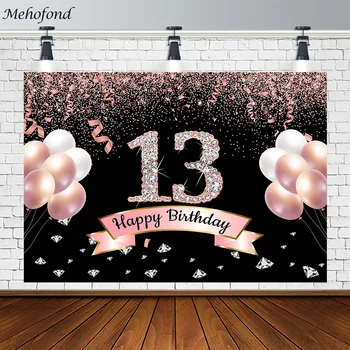 Mutlu 13 Doğum Günü Zemin Glitter Balonlar Elmas Siyah Dekorasyon Parti Dekorasyon Posteri Fotoğraf Stüdyosu fotoğraf Arka Plan