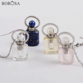 BOROSA 2 Pairs Gümüş Renk Gül Beyaz Kuvars Lapis Lazuli Küpe Parfüm Şişesi Şekli Damla Küpe Takı Kadınlar için WX1191 0