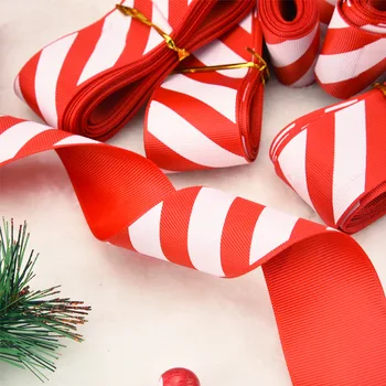 5 Metre Noel Şeritler Kırmızı Beyaz Dimi Baskı Polyester Şerit Noel Ağacı Flamalar hediye Paketi Şerit Merry Christmas Dekorasyon