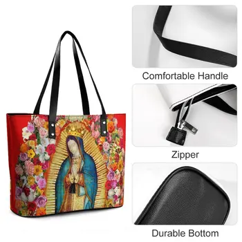 Meksika Meryem Çanta Our Lady Guadalupe PU deri omuz çantası Bayan Açık Tasarımcı Tote Çanta Estetik Alışveriş Çantaları