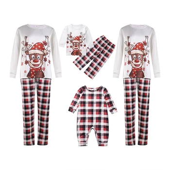 2022 Yeni Kış Çiftler Noel Pijama Aile Giyim Seti Anne Çocuk Giysileri Baba Anne Çocuk Noel Geyik Baskı Pijama