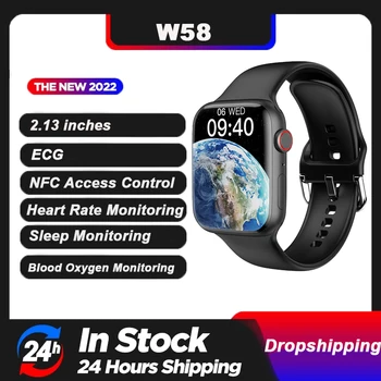 Orijinal W58 akıllı saat Erkekler Serisi 8 2.13 inç 428 * 518 Çözünürlüklü Ekran NFC Smartwatch Bluetooth Kablosuz Şarj PK Ultra