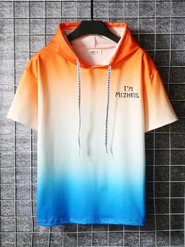 2022 Yaz erkek T Shirt Degrade Renk Kısa Kollu Baskı Streetwear Üstleri Tee Erkek Rahat Koşu harajuku tişört 0