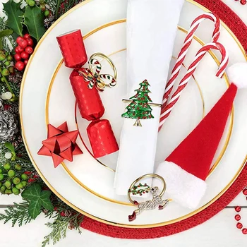 12 Adet Noel peçete Halkaları Noel Peçete Tutucu Yüzük Çelenk Tatil Parti Yemeği Masa Dekorasyon