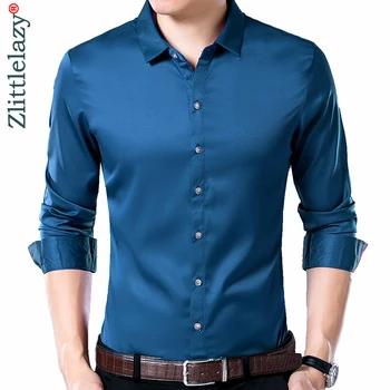 2022 Marka Uzun Kollu Erkek Sosyal Gömlek Bahar Streetwear Casual Katı Gömlek Elbise Erkek Slim Düzenli Fit Giyim Modası 0104