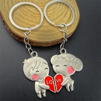 1 Çift Çift Sevgilisi Hediye anahtarlıklar Zincirleri Fob Metal Gelin Damat Kalp Aşk Anahtarlıklar noel hediyesi Araba Anahtarlık